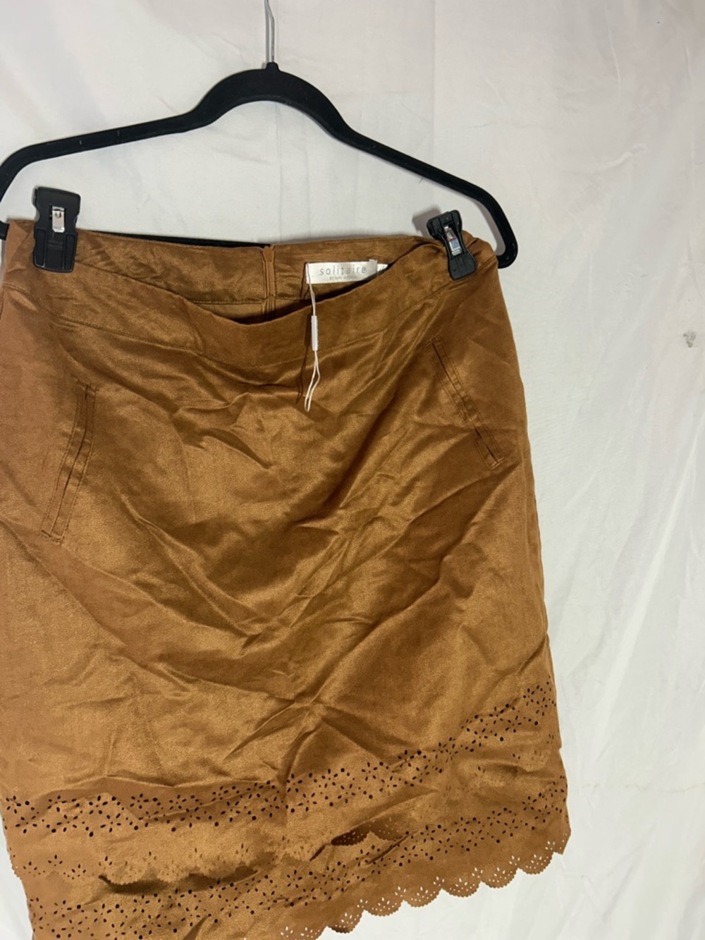 Solitaire Tan Suede-Look Laser Cut Hem Mini Skirt